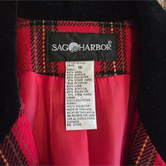 Vintage Plaid Wool Blend Single Button Blazer Sag harbor Red 16 - Picture 3 of 7